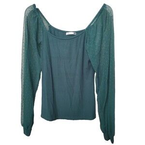 Dorose Green Ribbed Mixed Media Balloon Sleeve Top Size Small